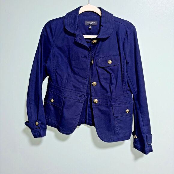 Talbots Ladies Navy Jacket Spring Pea Coat Brass Buttons Sz 6p EUC - Picture 2 of 6